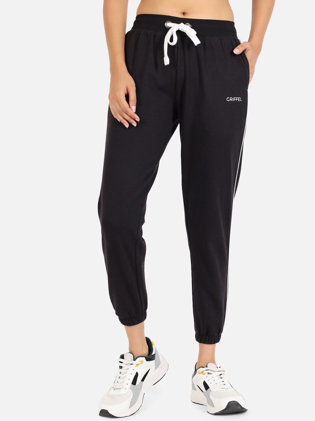 

GRIFFEL Women Black Solid Cotton Sports Jogger