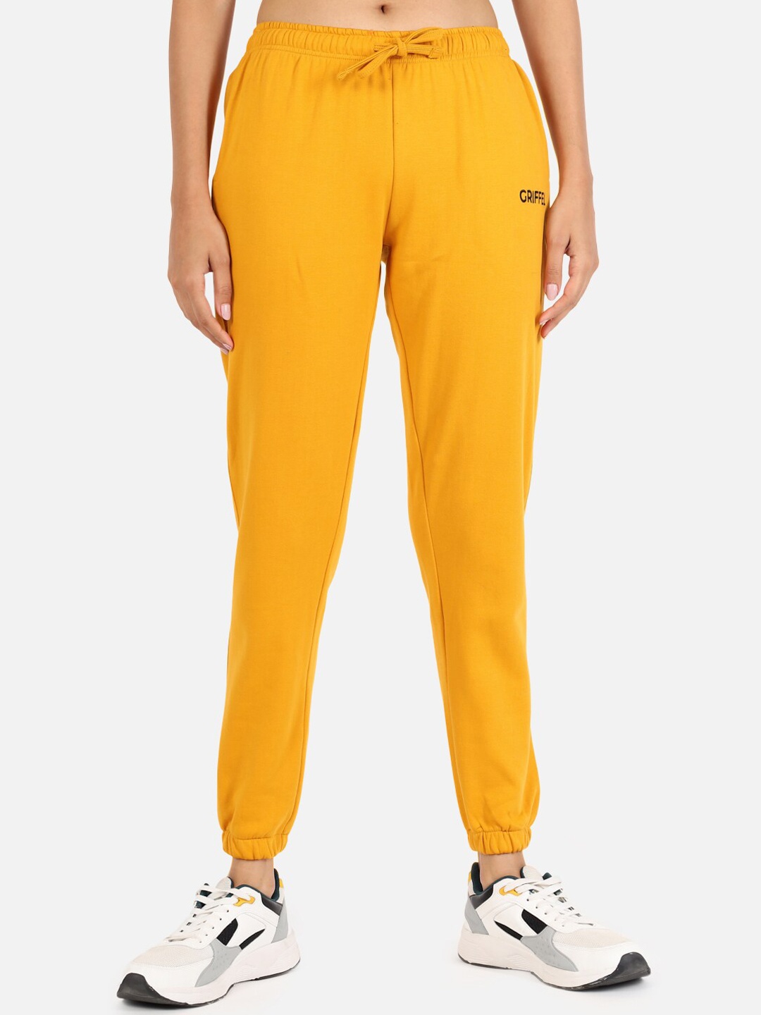 

GRIFFEL Women Mustard Yellow Solid Cotton Sports Joggers