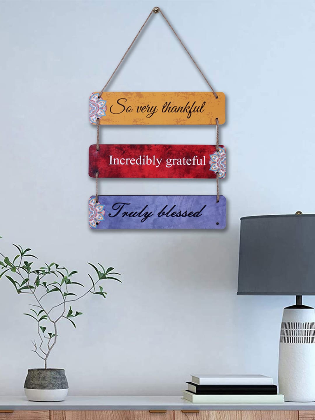 Kuber Industries Yellow & Red Printed Wooden Wall Hangings