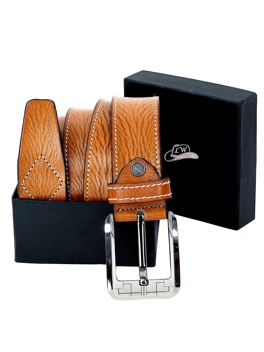 Leather World Men Tan Textured Leather Formal Belt
