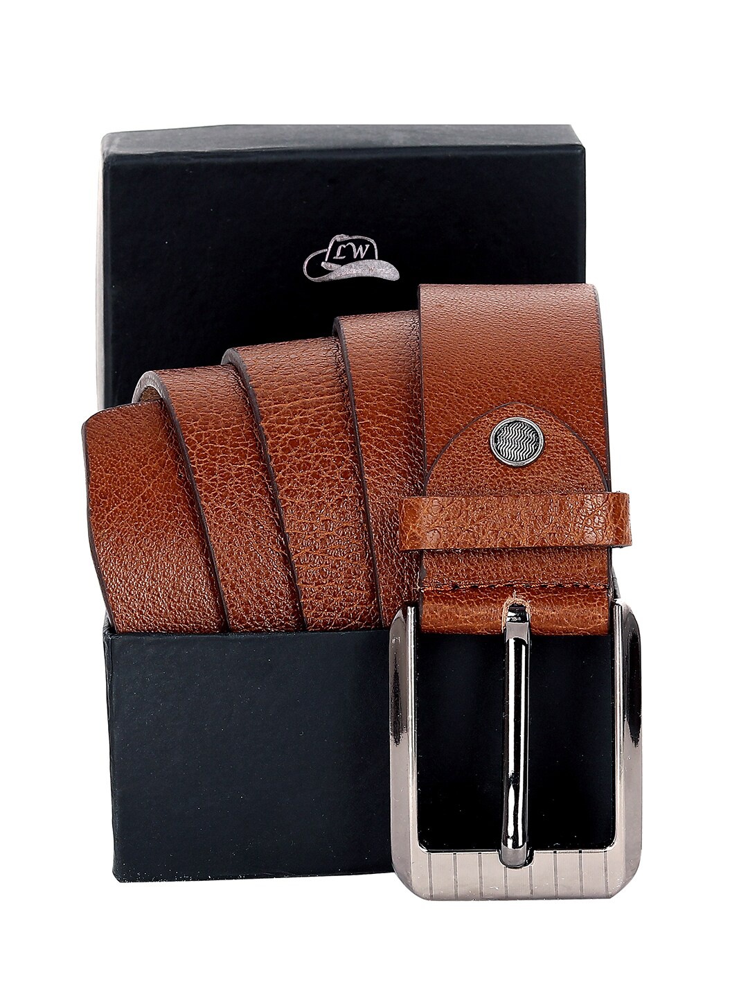 

Leather World Men Tan Leather Formal Belt