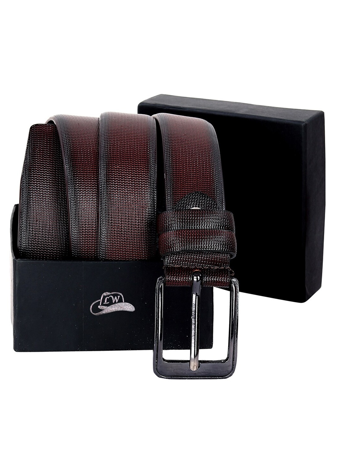 Leather World Men Brown Textured Leather Formal Belt