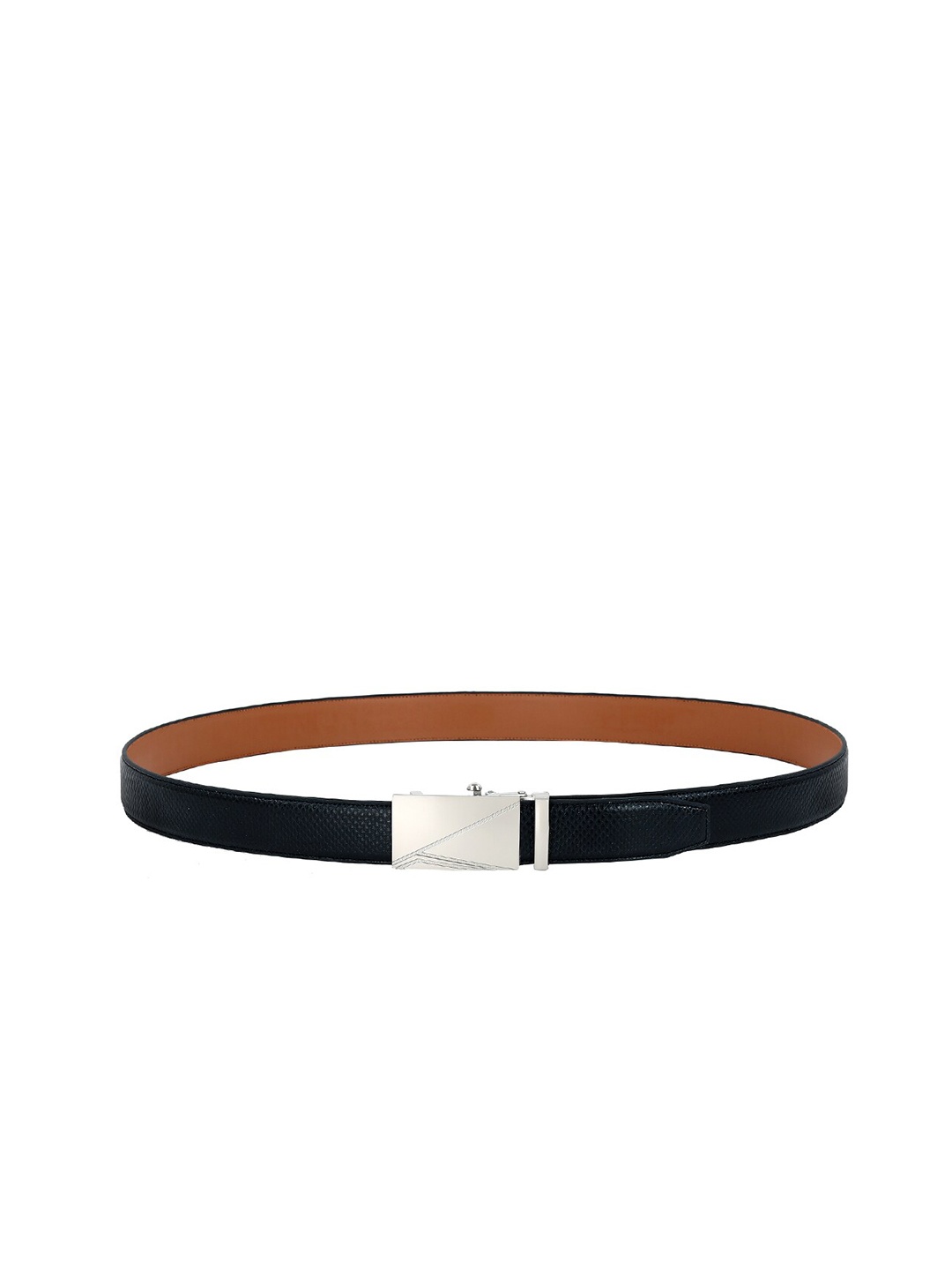 Leather World Men Black Textured Leather Formal Belt