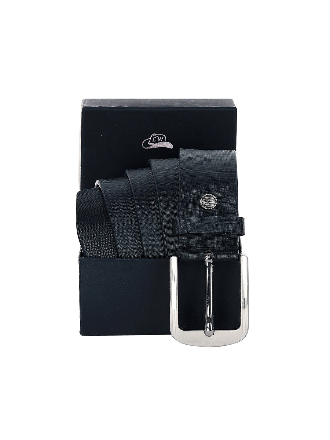 

Leather World Men Black Textured Leather Formal Belt