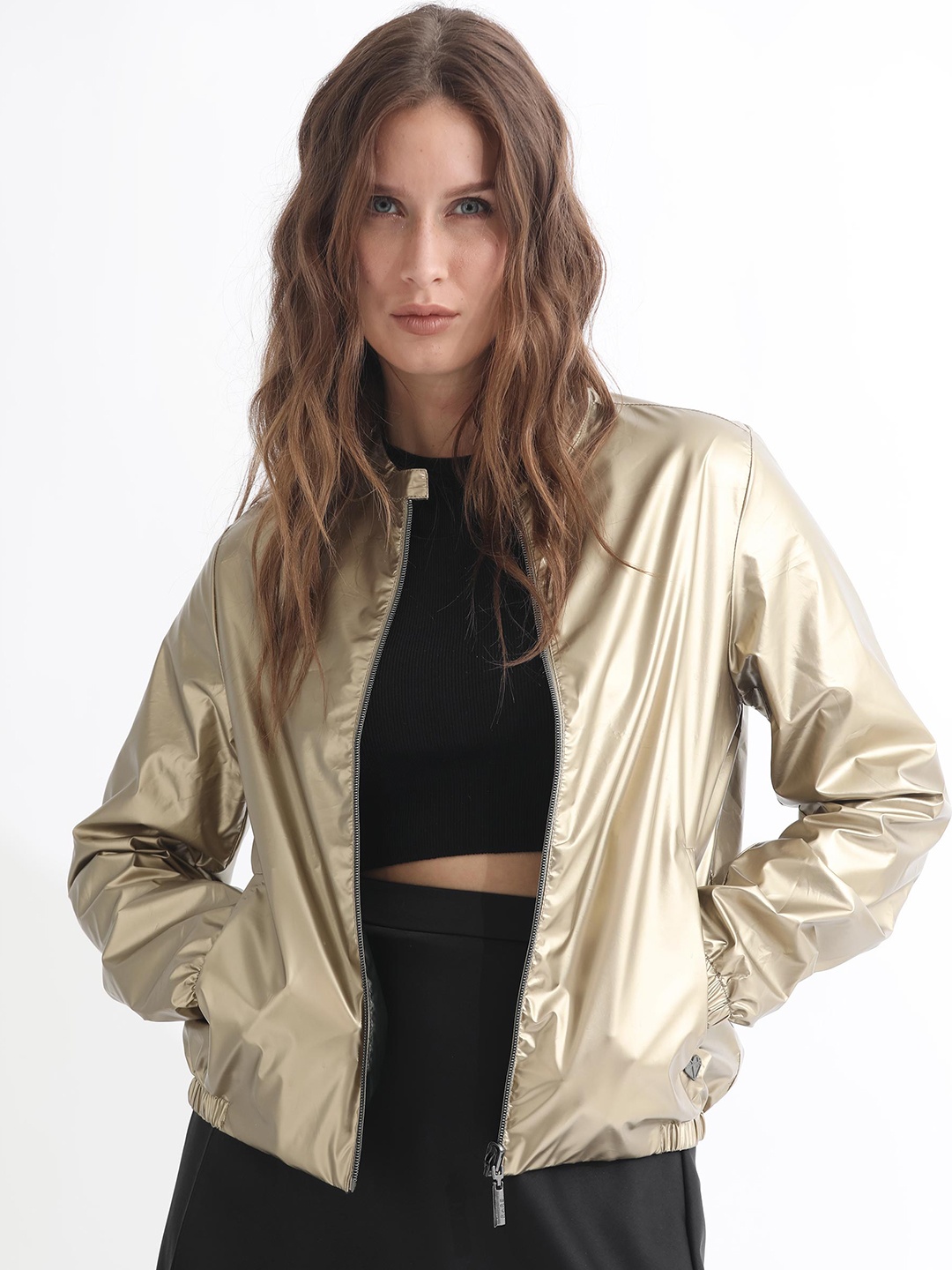 

RAREISM Women Gold-Toned & Black Reversible Tailored Jacket