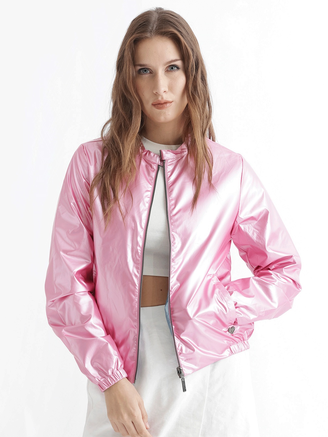 

RAREISM Women Pink Blue Reversible Bomber Jacket