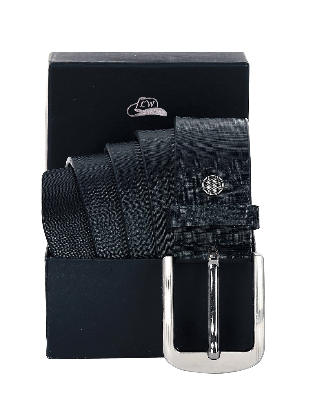 

Leather World Men Black Textured Leather Formal Belt