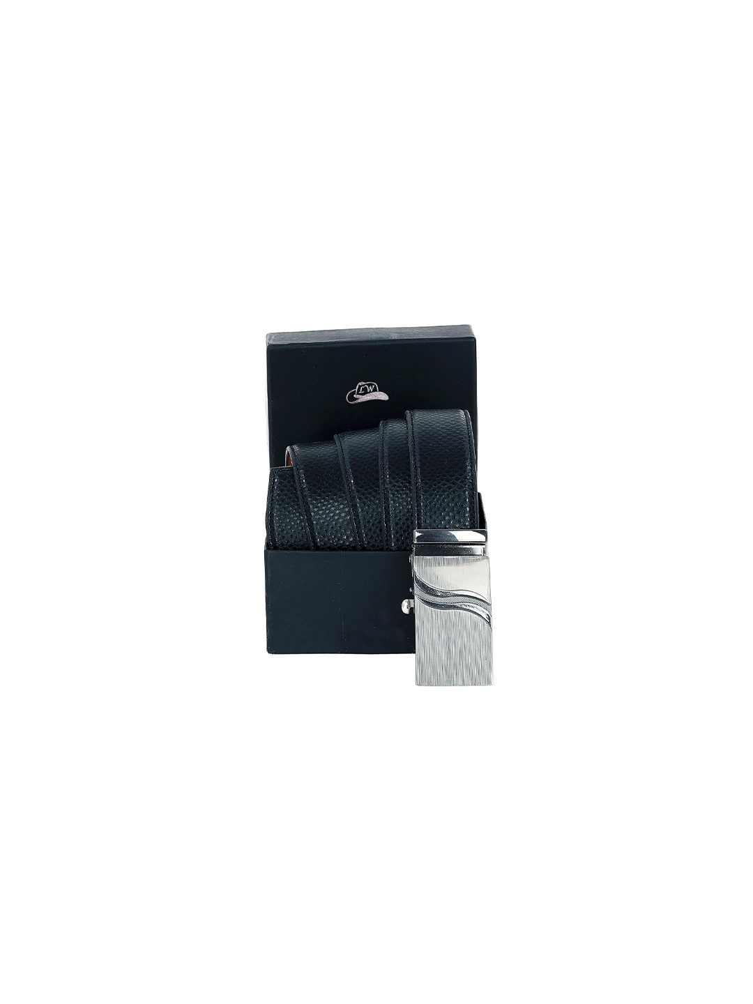 Leather World Men Black Textured Leather Formal Belt