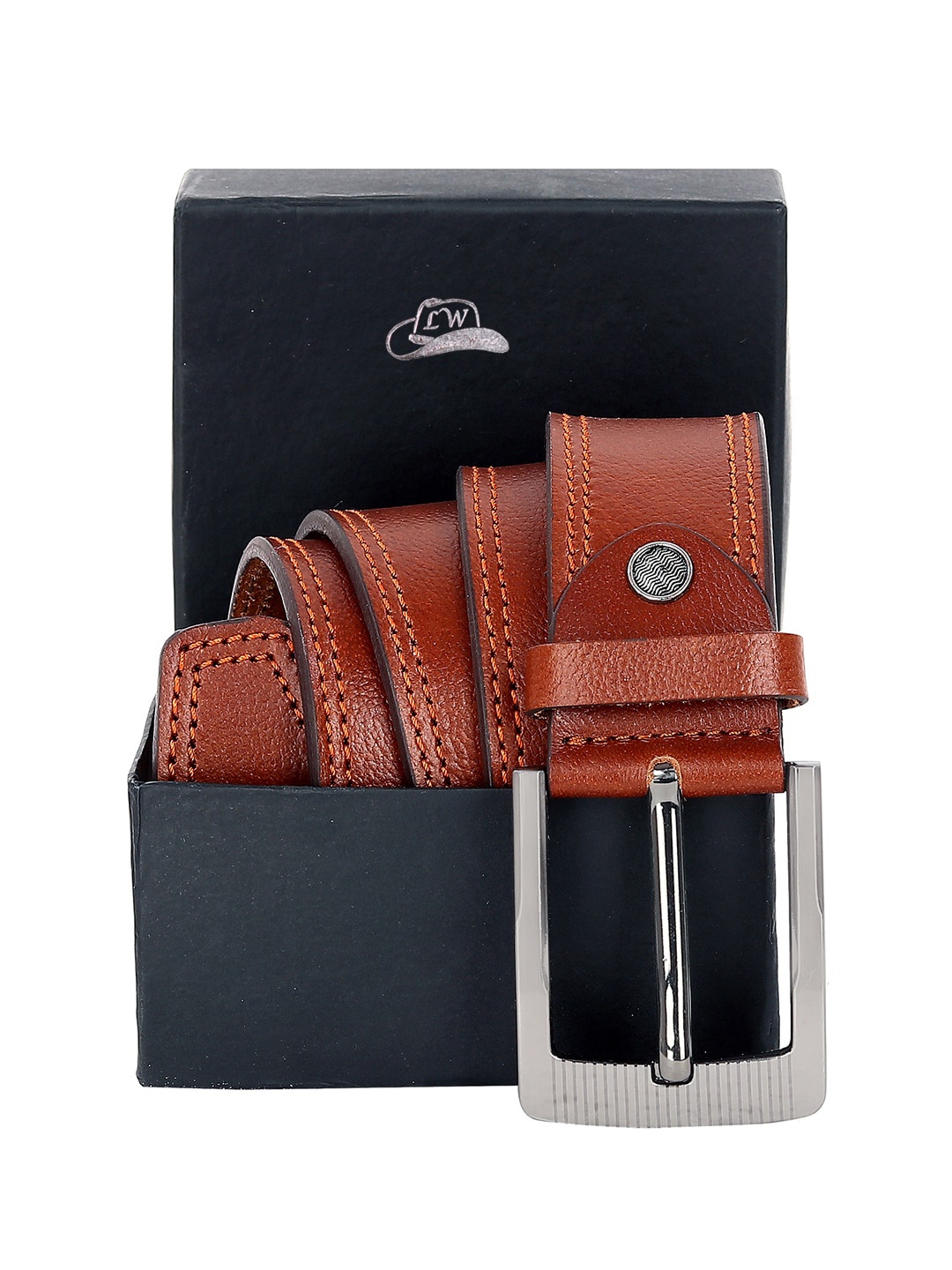 Leather World Men Tan Textured Leather Formal Belt