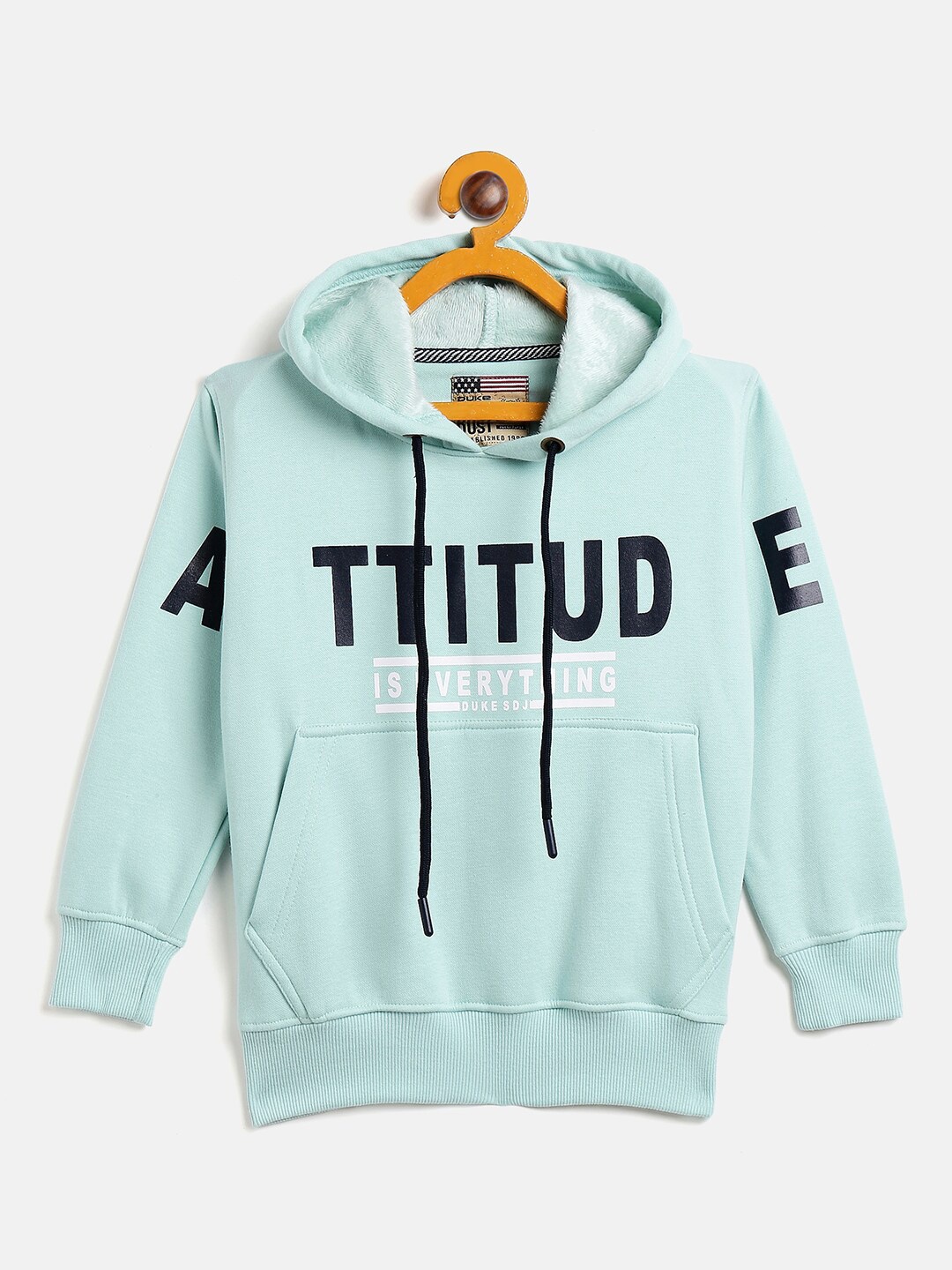 

Duke Kids Boys Sea Blue Printed Hooded Fleece Pullover Sweatshirt