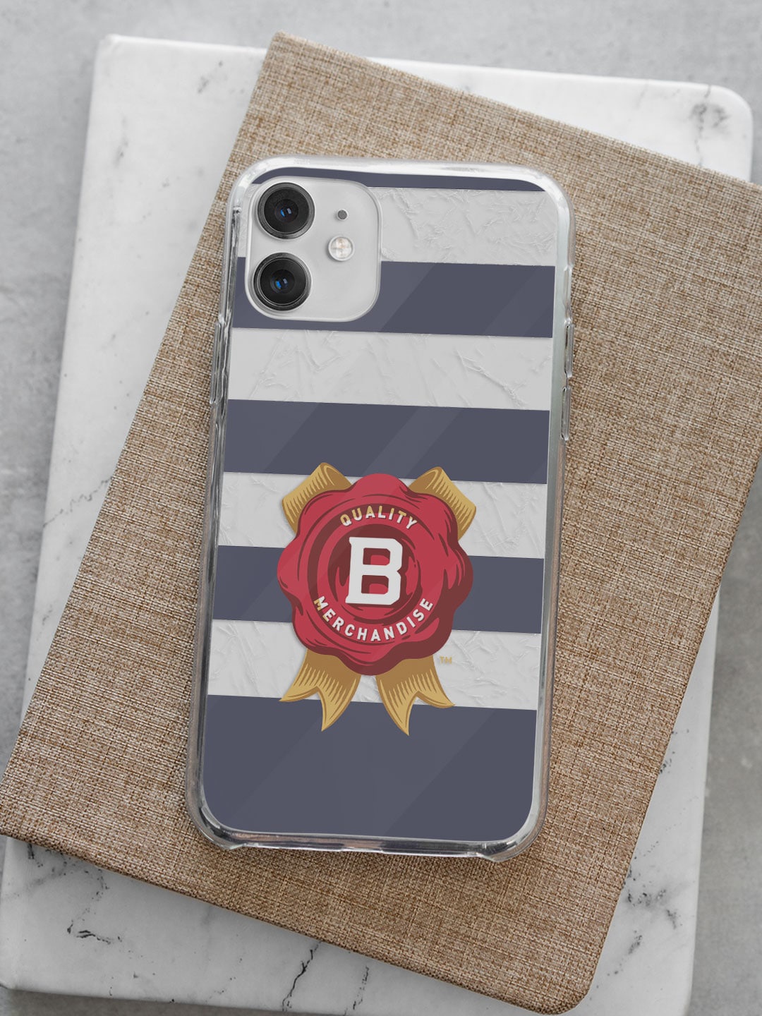 

macmerise Transparent & Blue Printed Jim Beam Cabana Stripes Design Clear iPhone 14 Phone Back Case