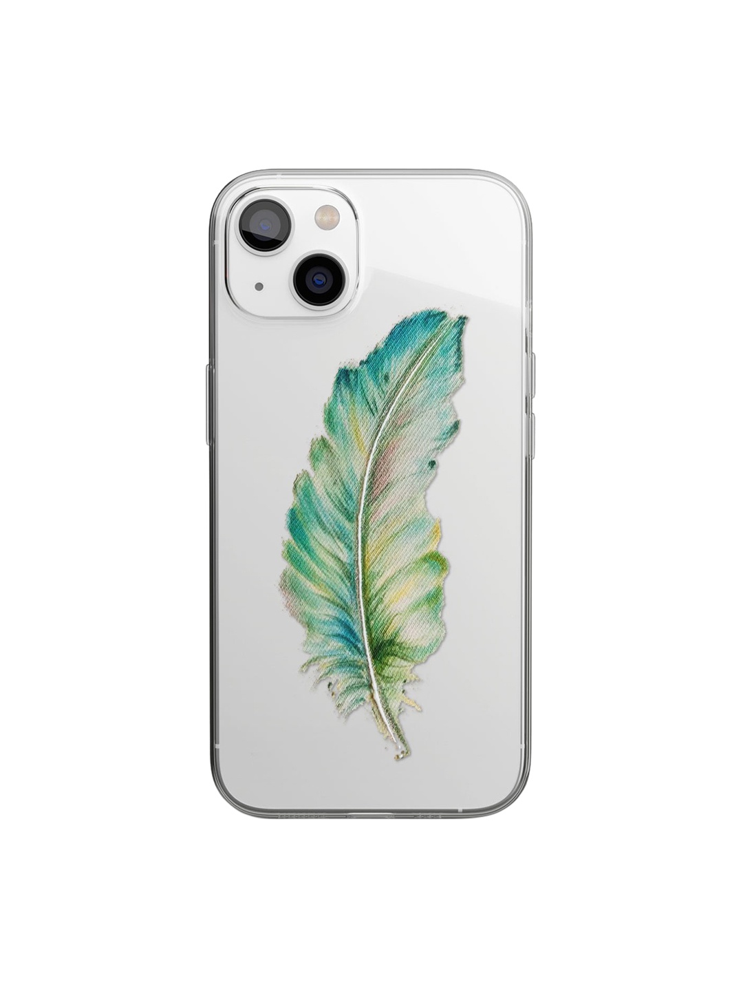 

macmerise Grey & Green Printed Feather Art Design iPhone 14 Plus Clear Phone Back Case