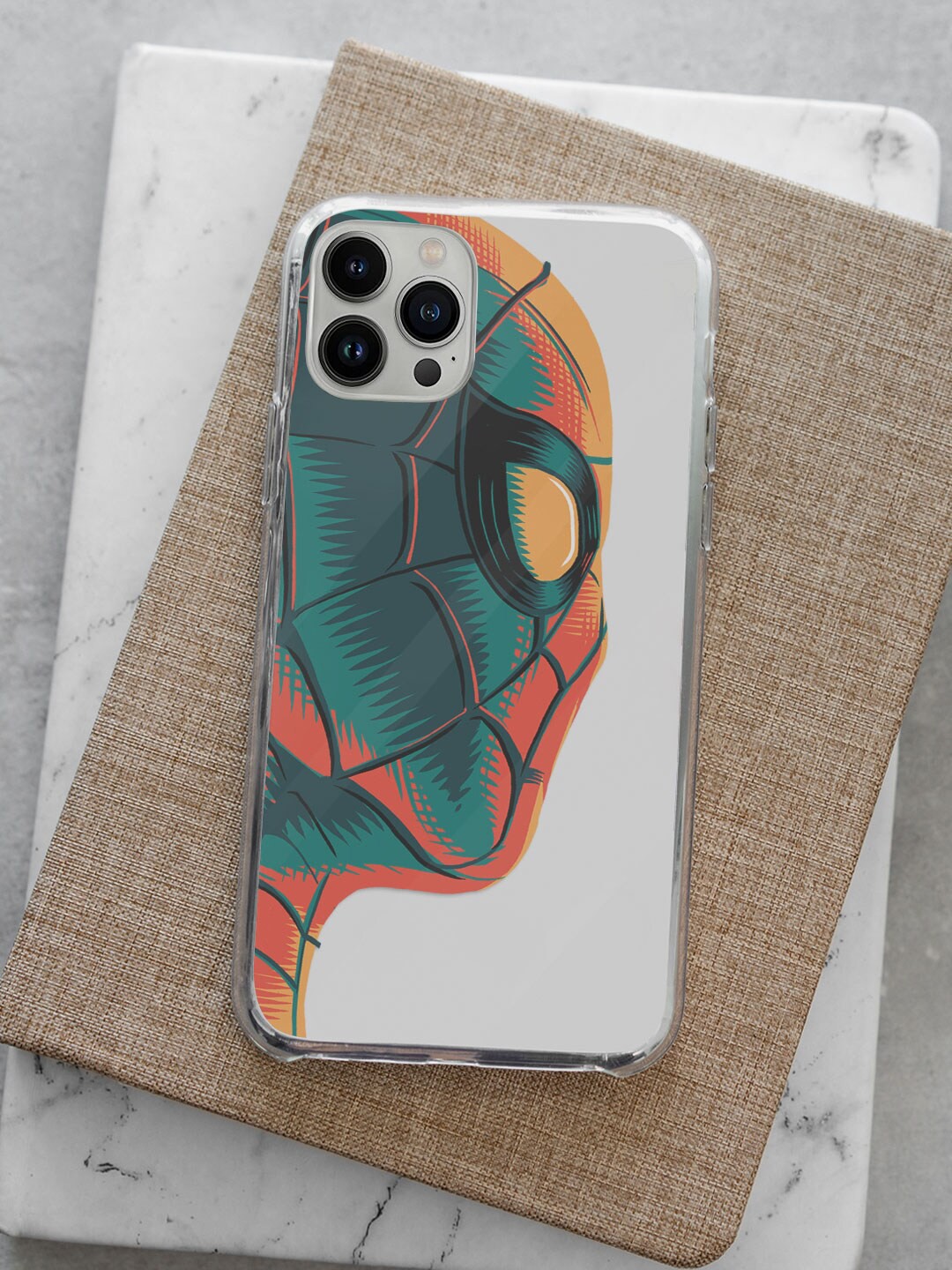 

macmerise Transparent & Turquoise Blue Printed Illuminated Spiderman Design iPhone 14 Pro Clear Phone Back Case
