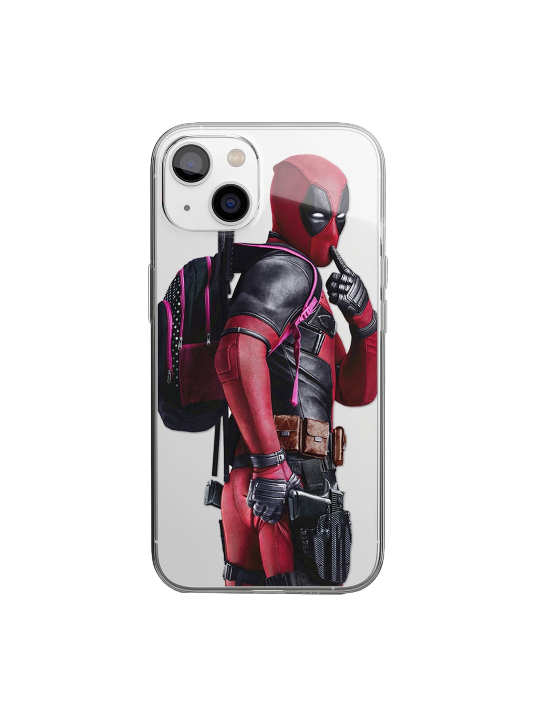 

macmerise Transparent & Red Printed Deadpool Design Clear iPhone 14 Phone Back Case