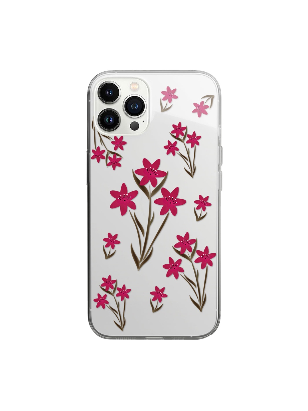 

macmerise Transparent & Pink Printed Lily Design iPhone 14 Pro Clear Phone Back Case