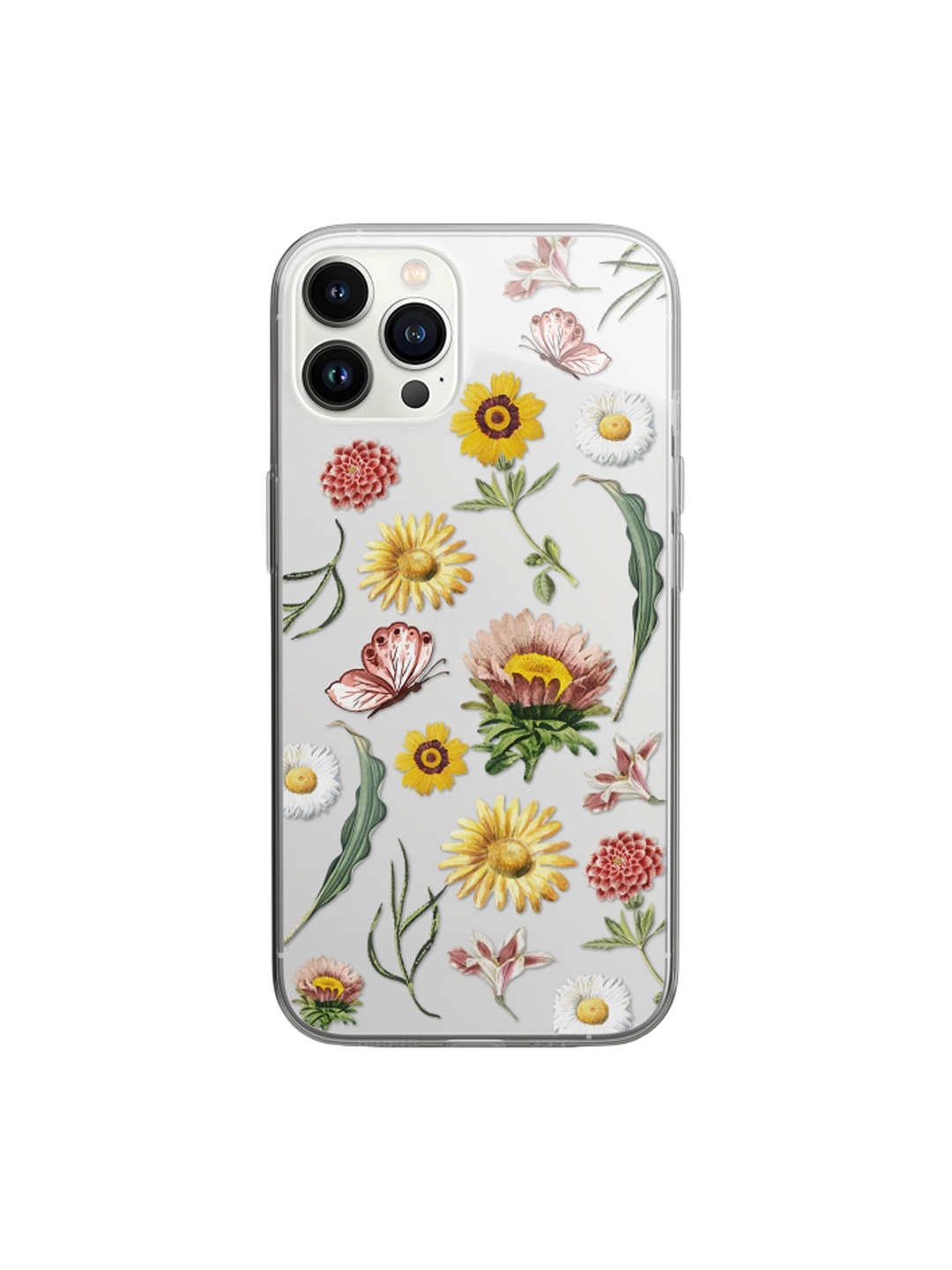 

macmerise White & Yellow Floral Printed Rubber iPhone 14 Pro Clear Case Cover