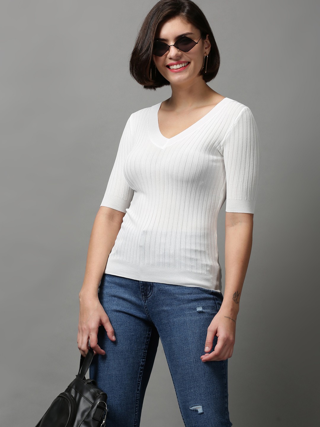 

SHOWOFF Women White Striped Top