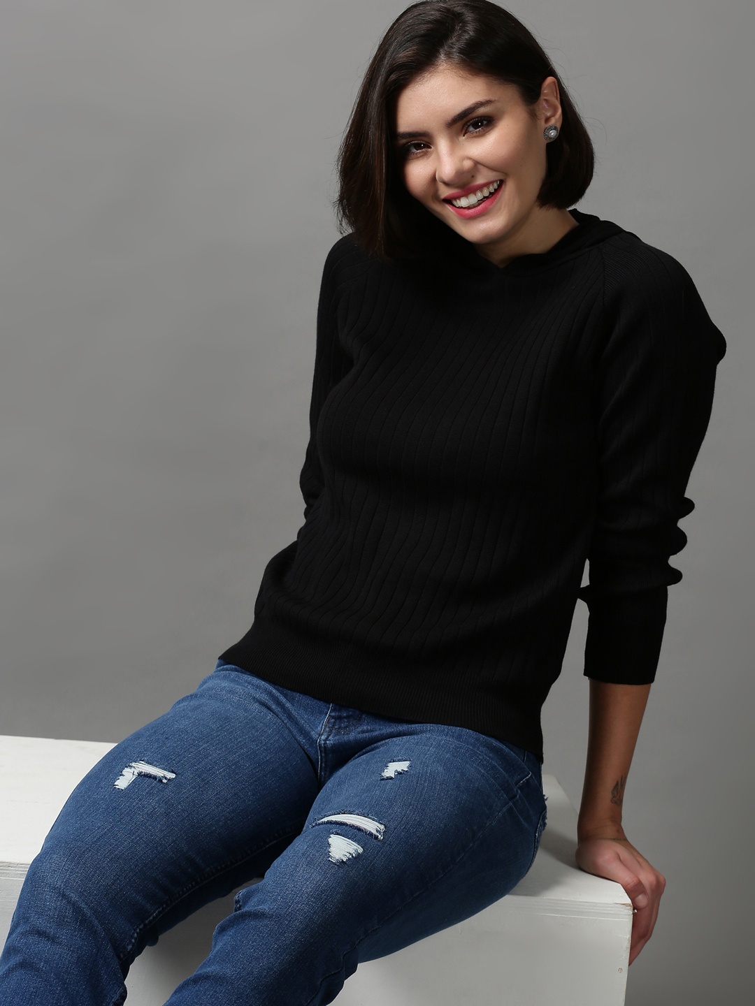 

SHOWOFF Women Black Hooded Sweatshirt