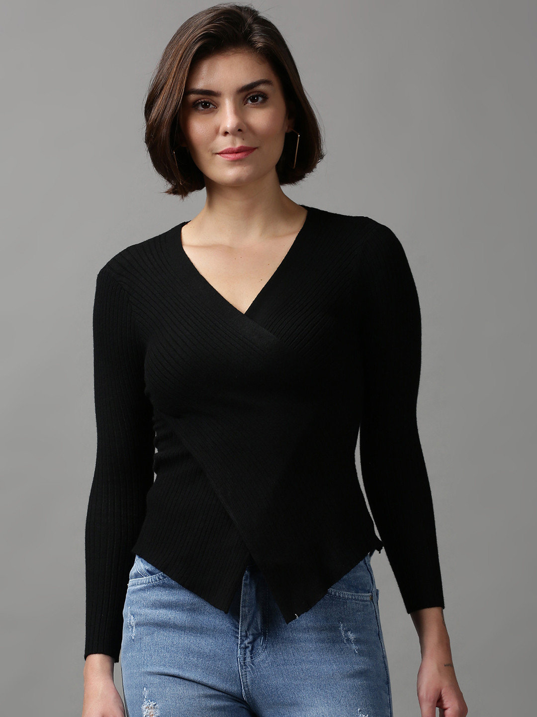 

SHOWOFF Women Black Acrylic Wrap Top