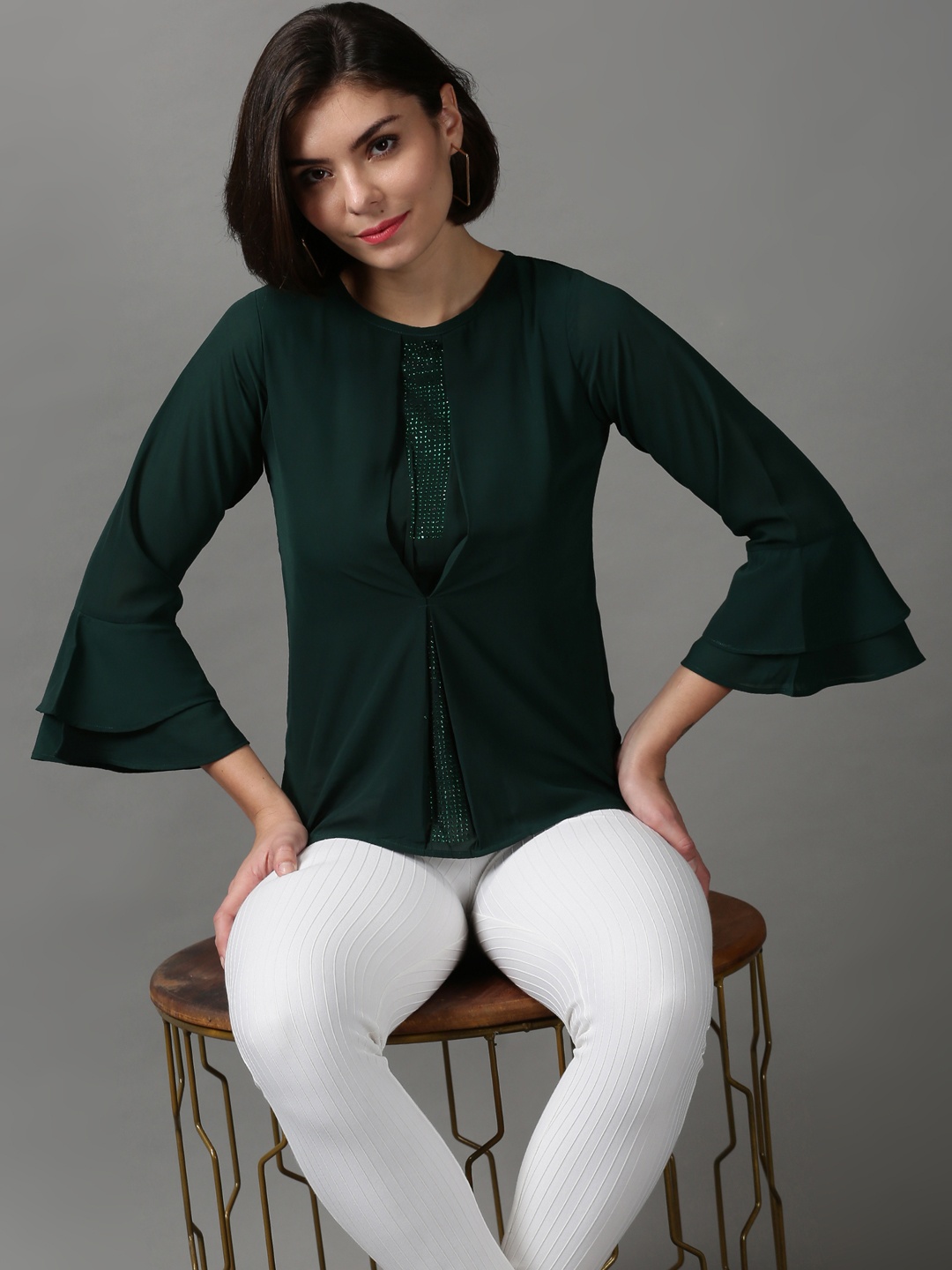 

SHOWOFF Women Green Georgette Top