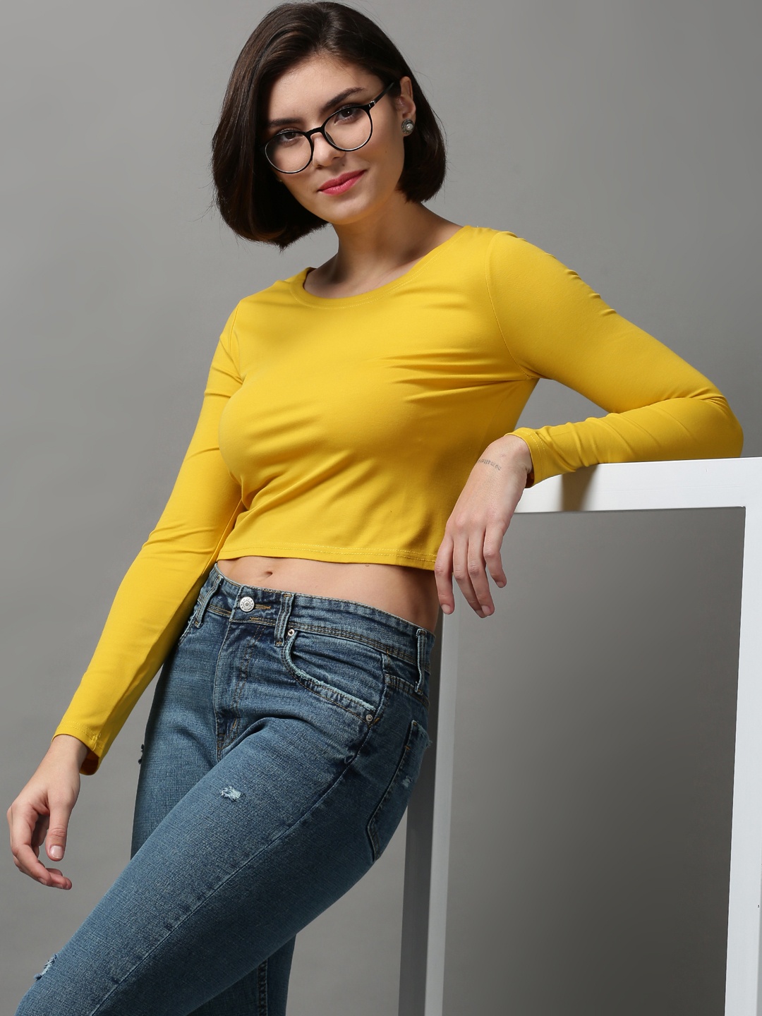 

SHOWOFF Women Mustard Yellow Solid Crop Top