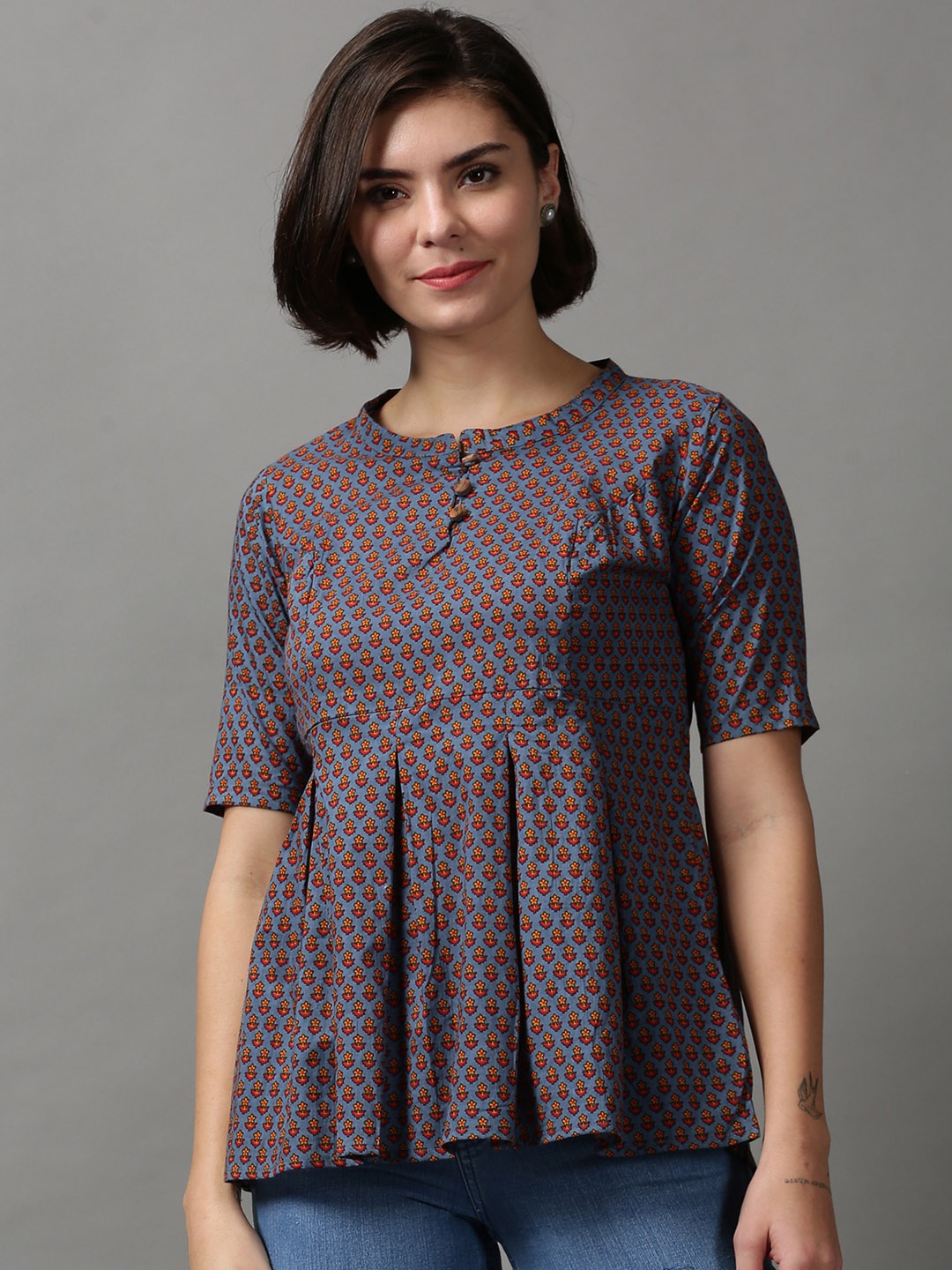 

SHOWOFF Women Blue Floral Print Peplum Top