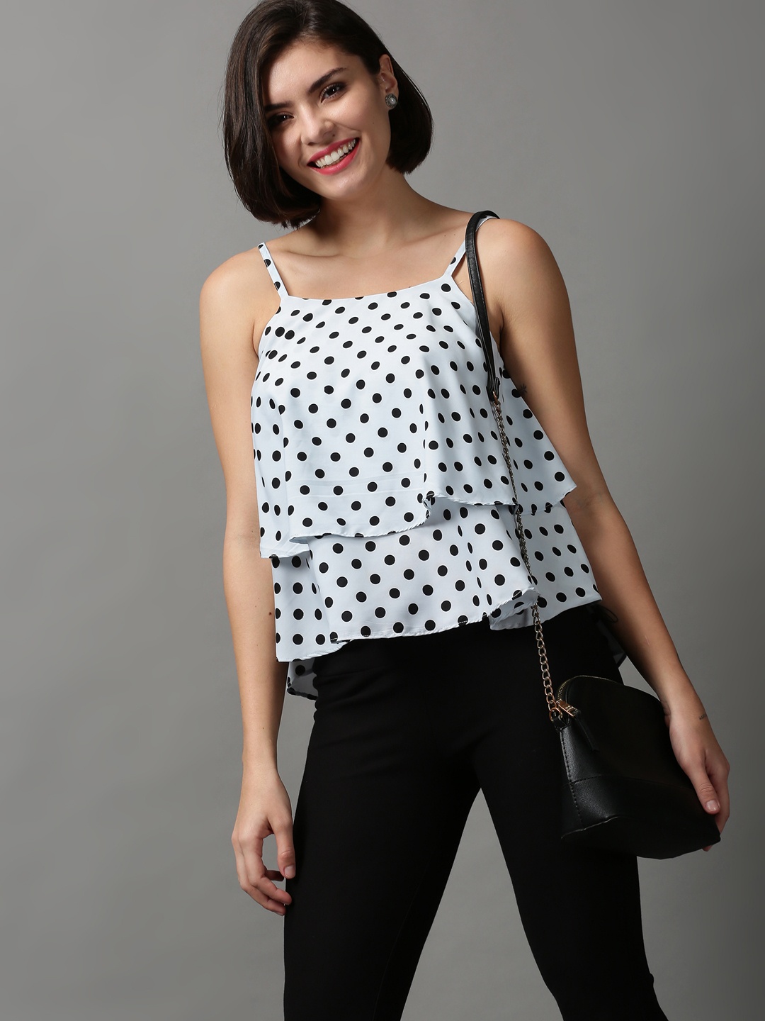 

SHOWOFF Women Blue & Black Print Layered Styled Back Chiffon Top