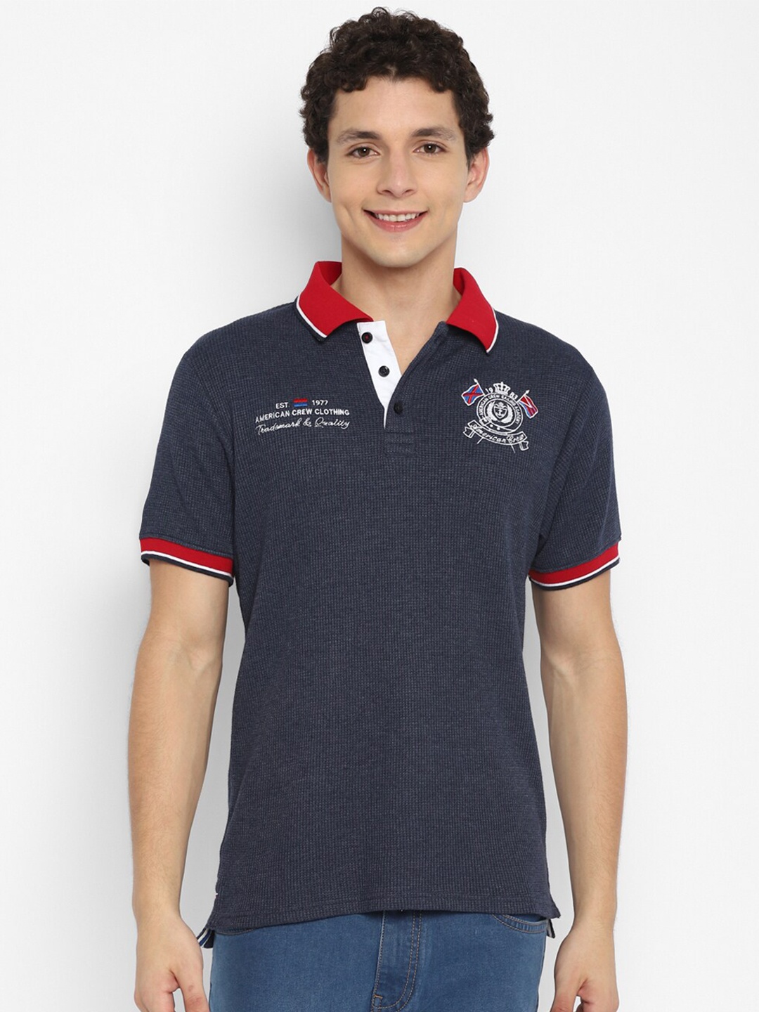 

American Crew Men Navy Blue Polo Collar T-shirt