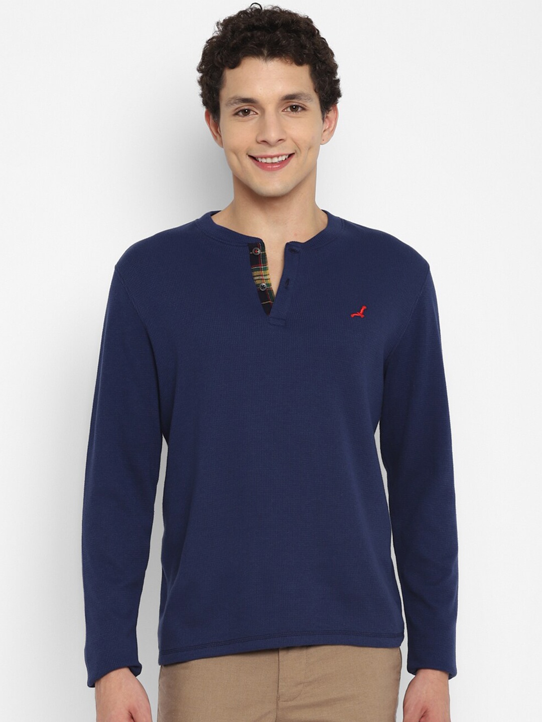 

American Crew Men Blue Henley Neck T-shirt