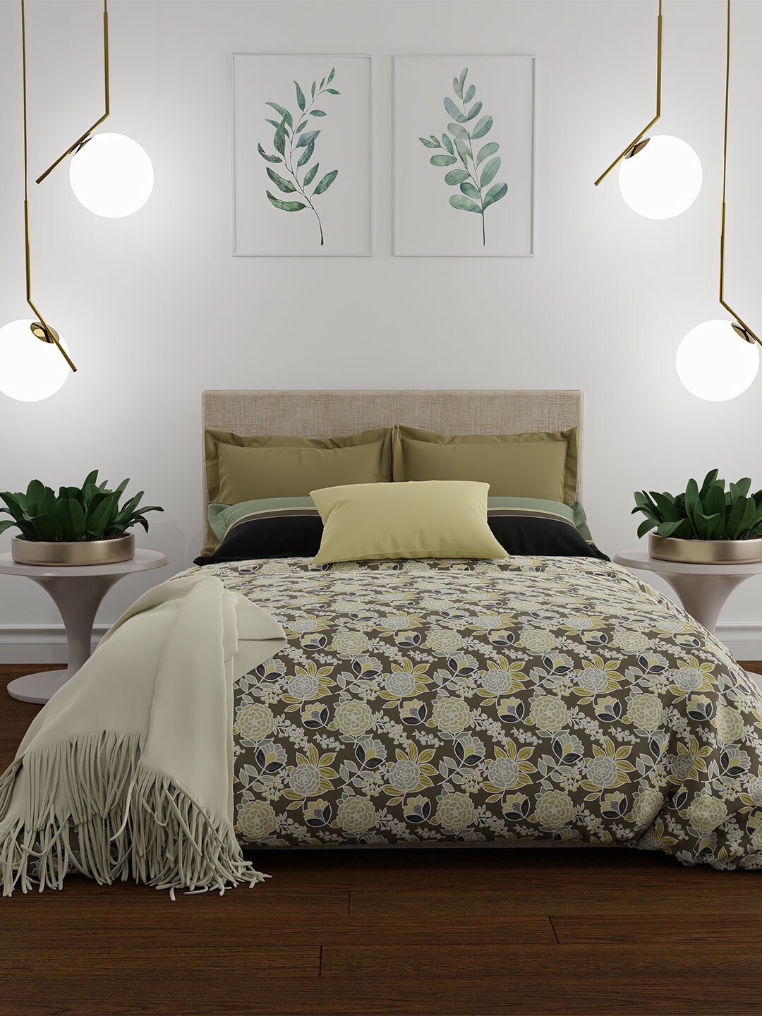 

MYTRIDENT Brown White Floral 144 TC Queen Bedsheet with 2 Pillow Covers