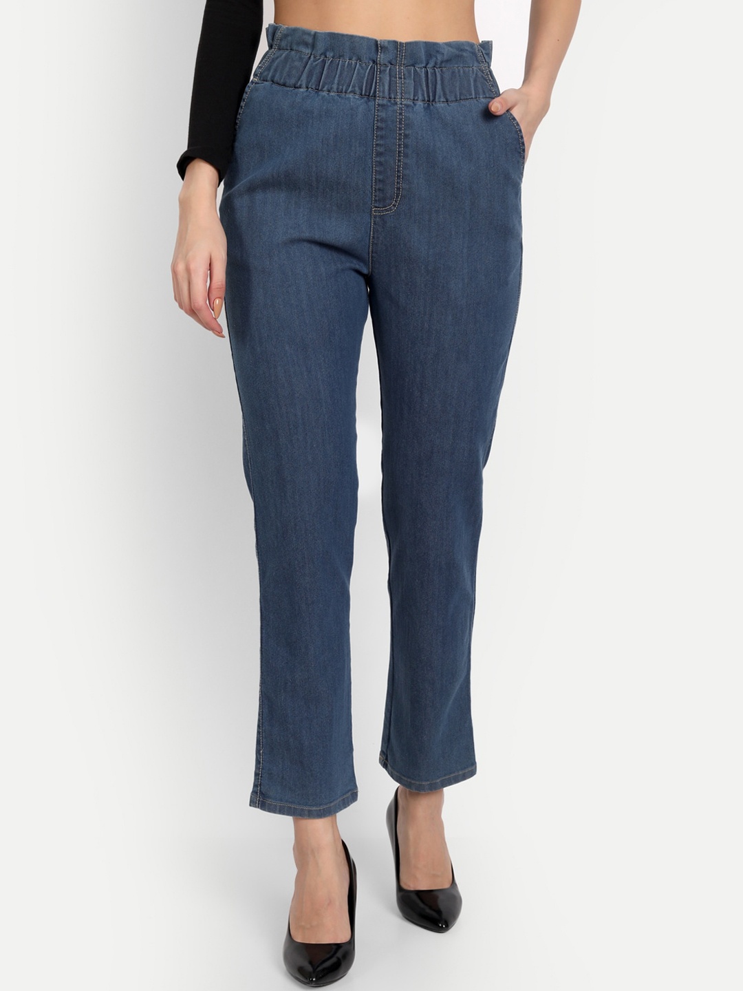 

Lorem Ginzo Women Blue Cotton Relaxed Fit High-Rise Clean Look Stretchable Jeans