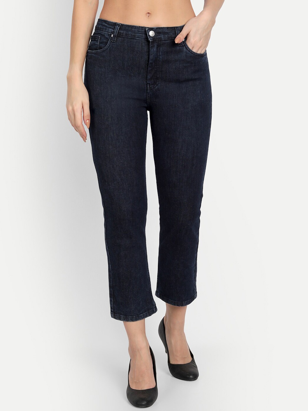 

Lorem Ginzo Women Blue Cotton Straight Fit High-Rise Clean Look Stretchable Jeans