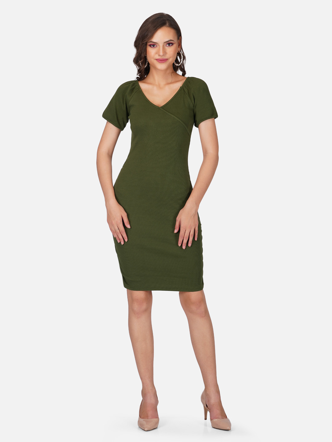 

Tinted Olive Green Solid T-shirt Dress