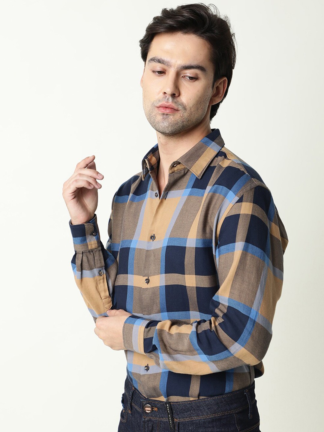 

RARE RABBIT Men Strada Slim Fit Tartan Check Cotton Shirt, Khaki
