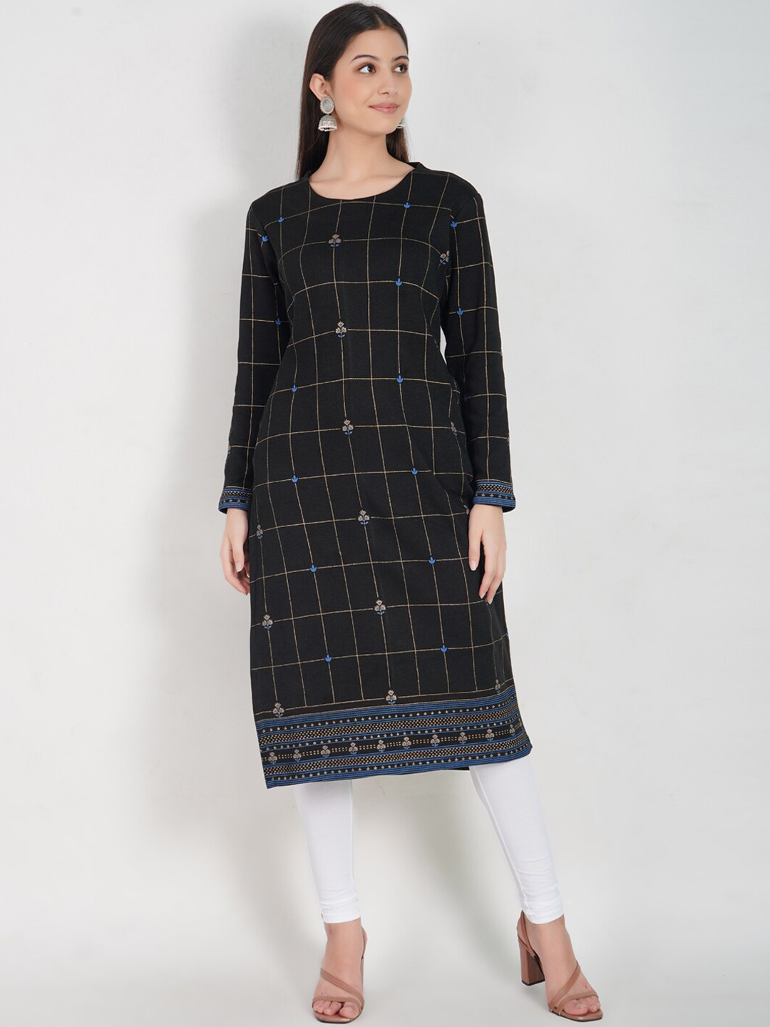 

SHEREEN Women Black & Blue Checked Kurta