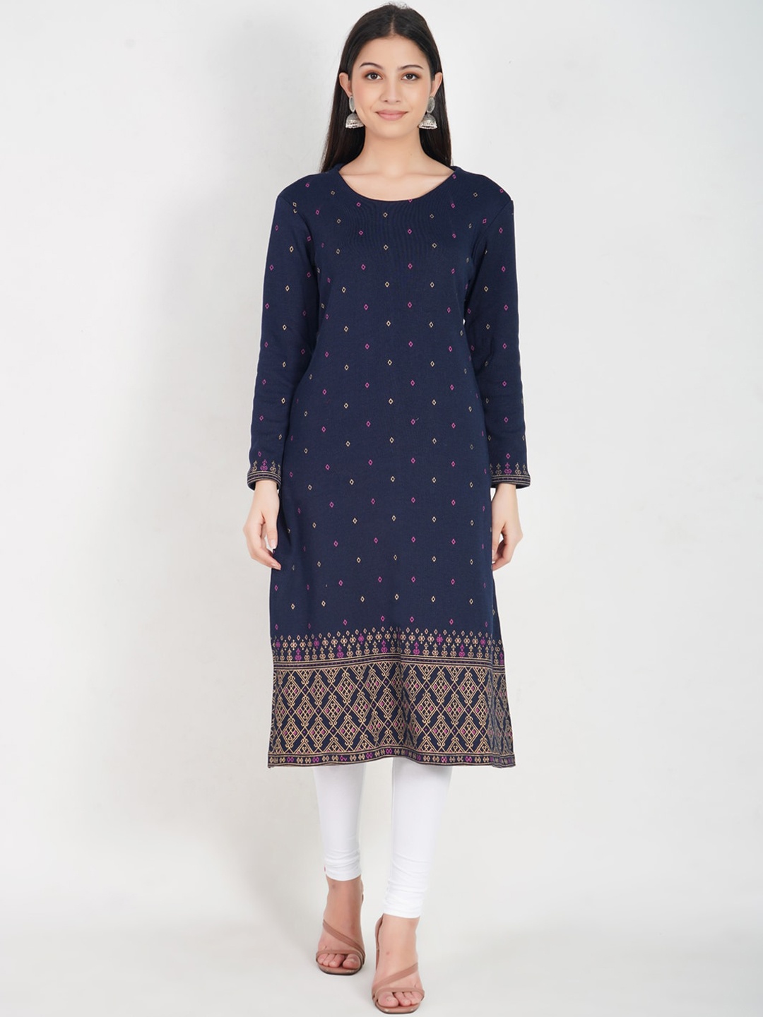 

SHEREEN Women Navy Blue Geometric Printed Kurta