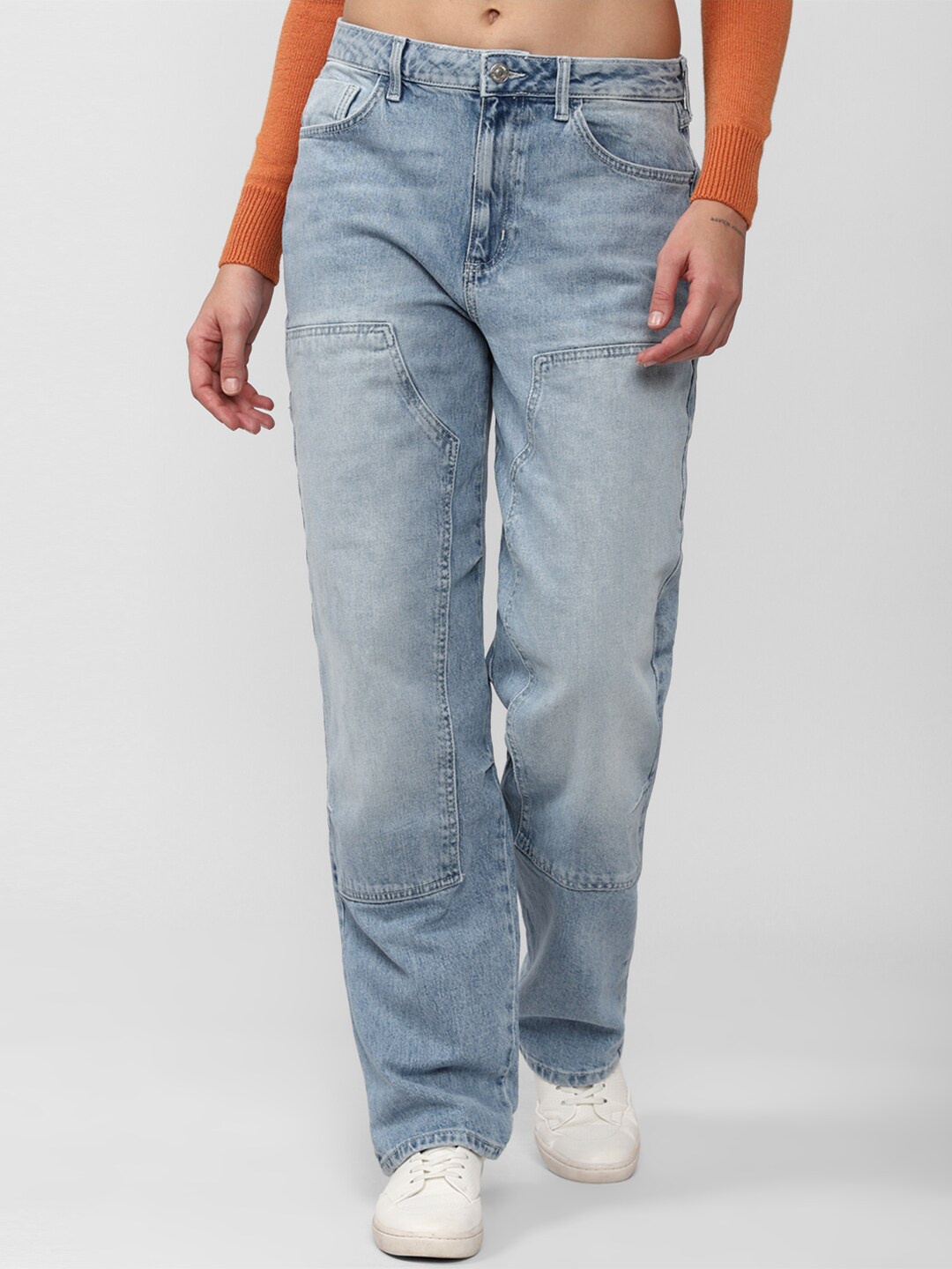 

FOREVER 21 Women Blue Low Distress Heavy Fade Jeans