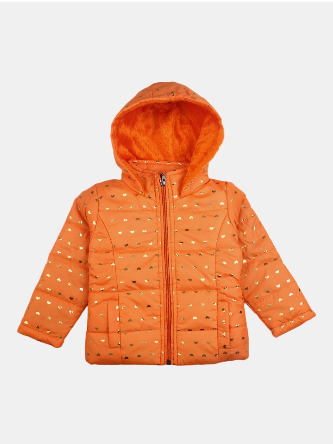 

V-Mart Unisex Kids Orange Gold-Toned Geometric Lightweight Puffer Jacket