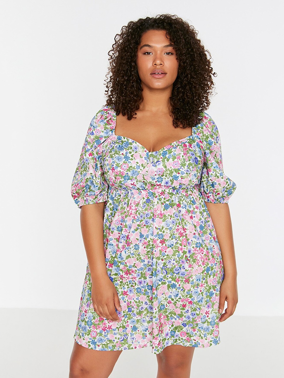 

Trendyol Pink & Blue Floral Fit & Flare Dress