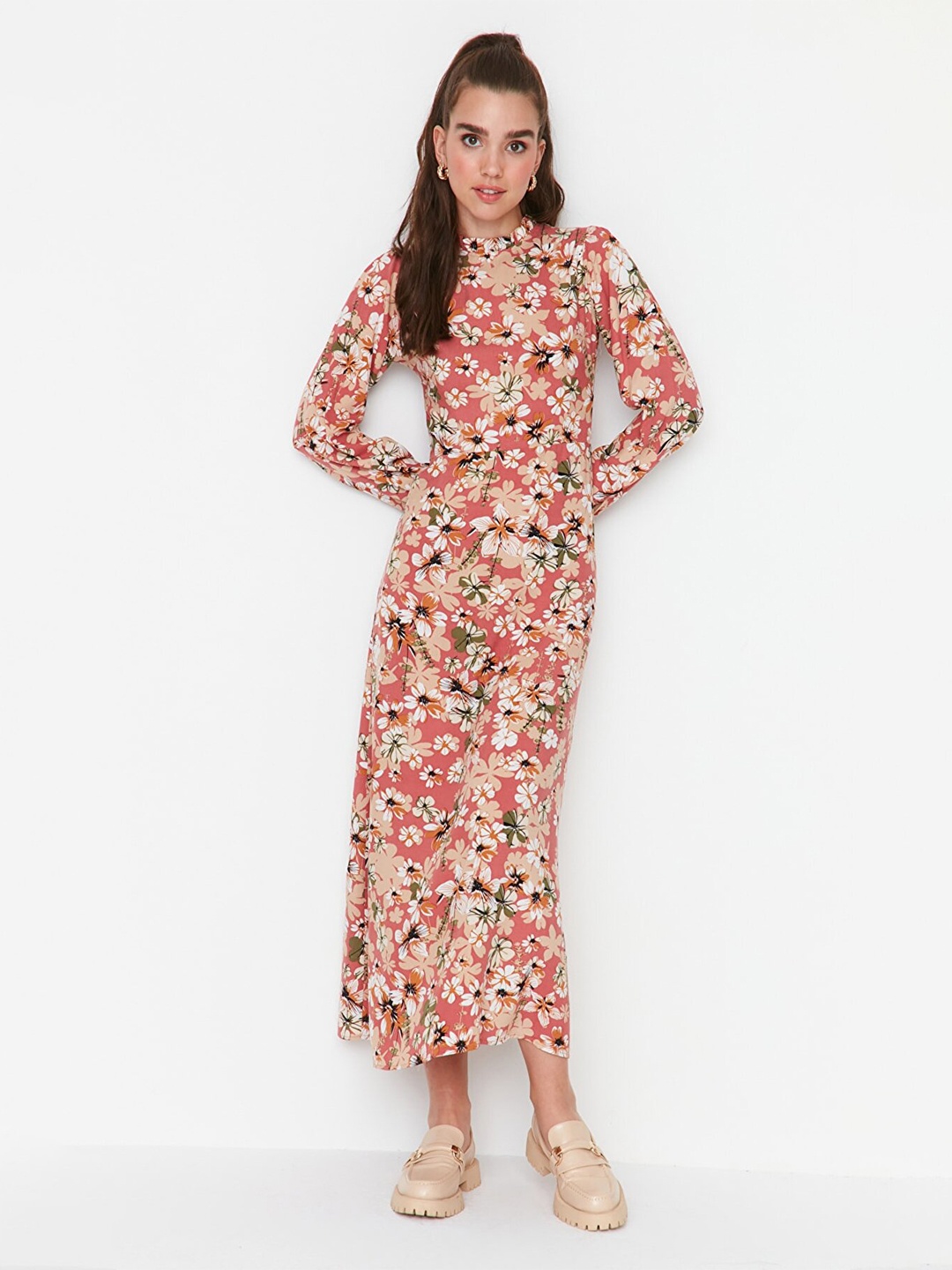 

Trendyol Women Pink & Beige Floral A-Line Maxi Dress