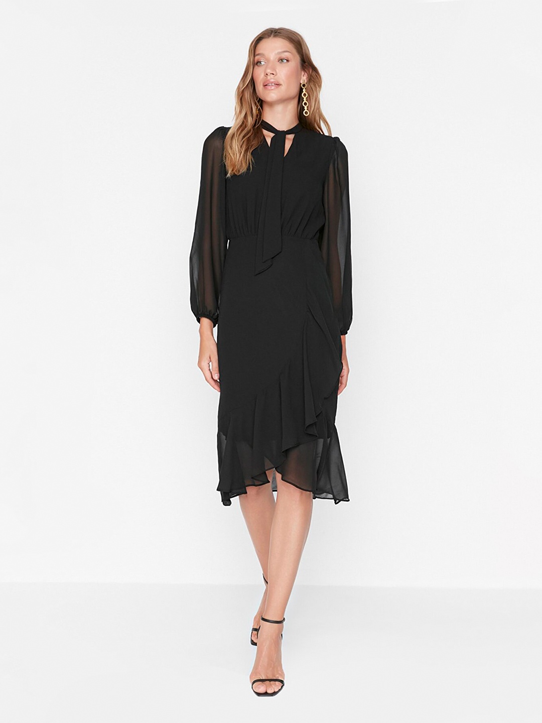 

Trendyol Black Tie-Up Neck A-Line Dress