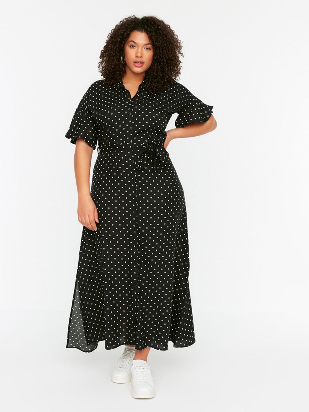 

Trendyol Women Black & White Shirt Maxi Dress