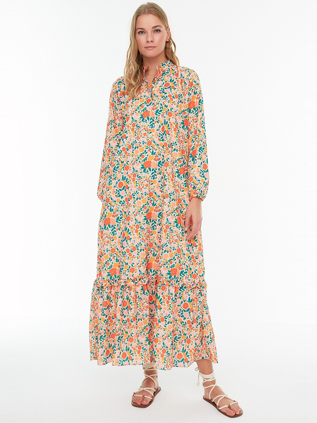 

Trendyol Women Orange & Green Floral Maxi Dress