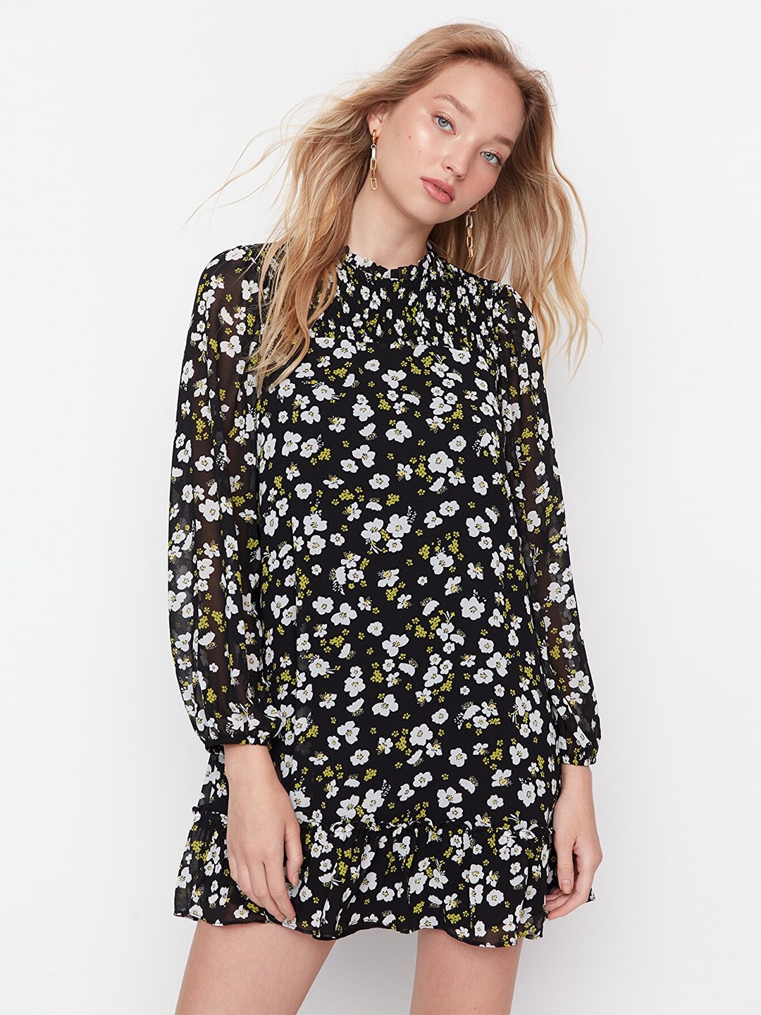 

Trendyol Black & White Floral Printed Mini Dress