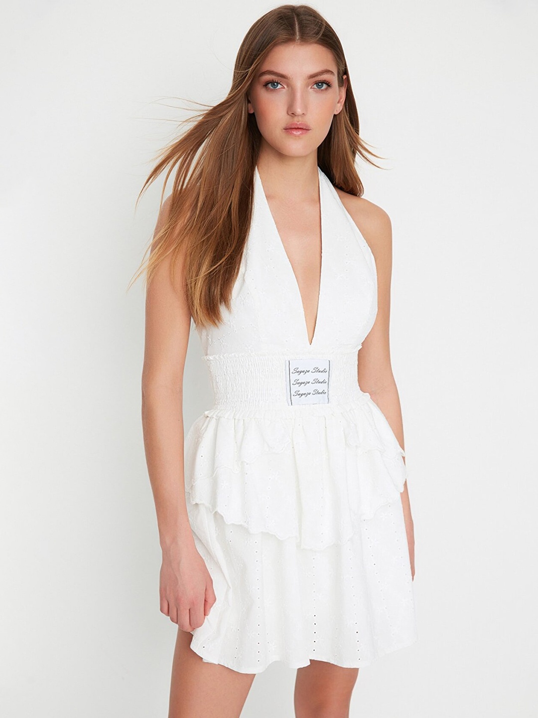 

Trendyol White Cotton Halter Neck Mini Dress