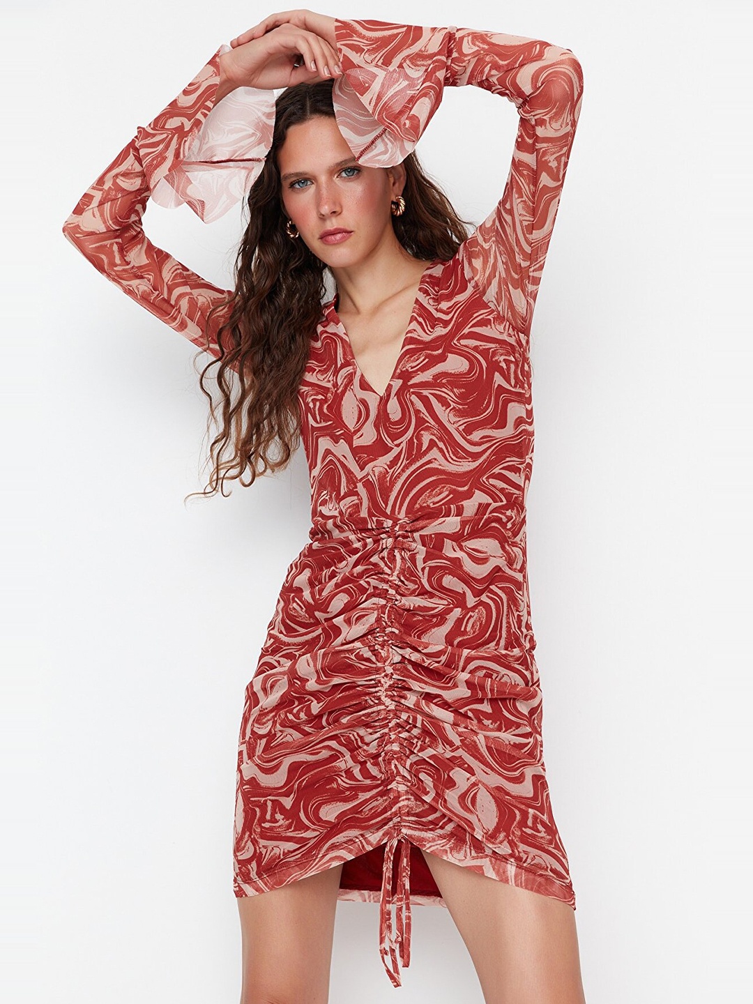 

Trendyol Brown & Peach-Coloured Bodycon Mini Dress
