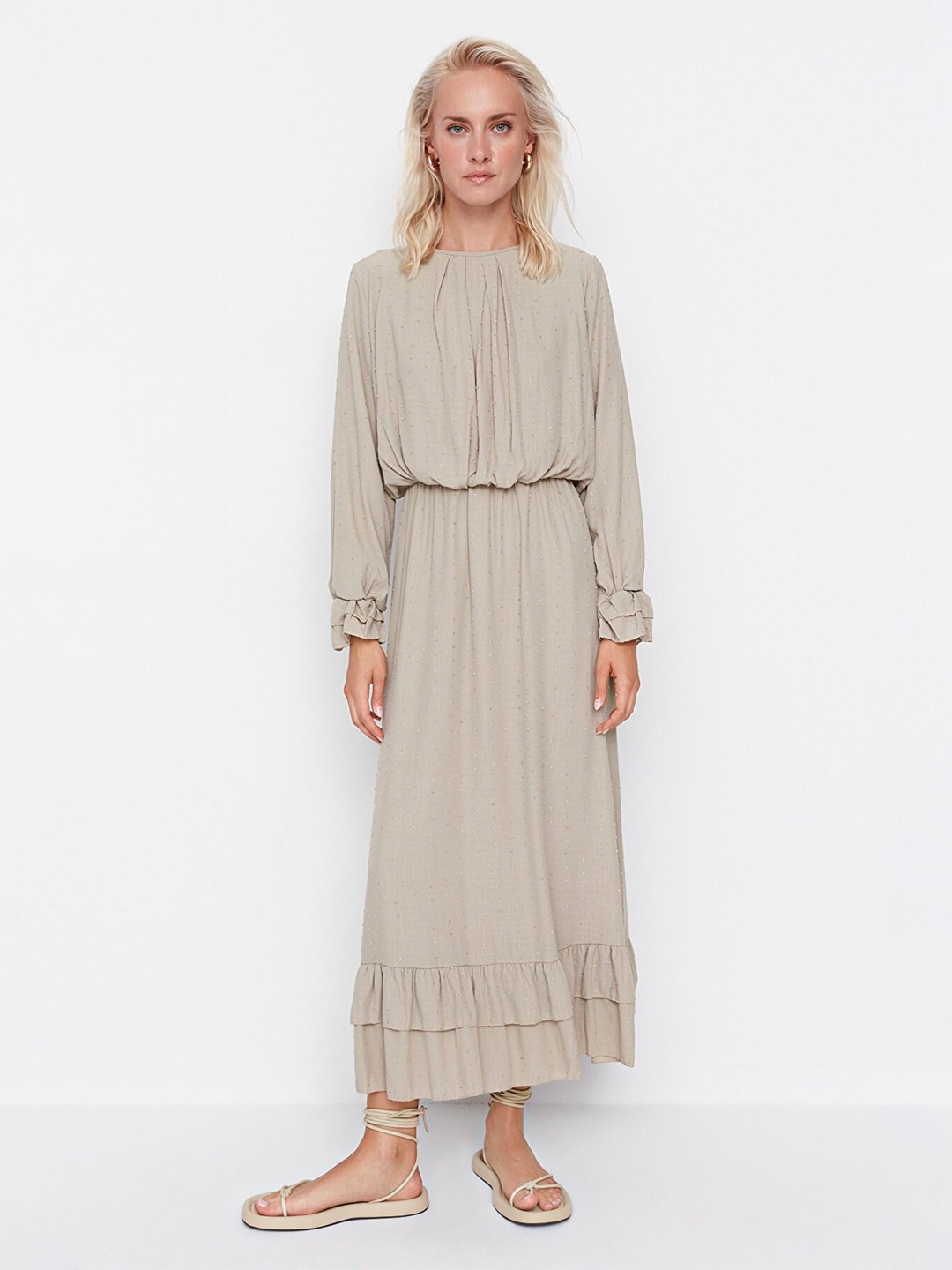 

Trendyol Women Taupe Solid Maxi Dress