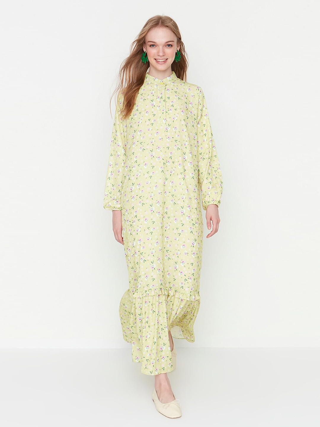 

Trendyol Women Lime Green Floral Printed Maxi Dress