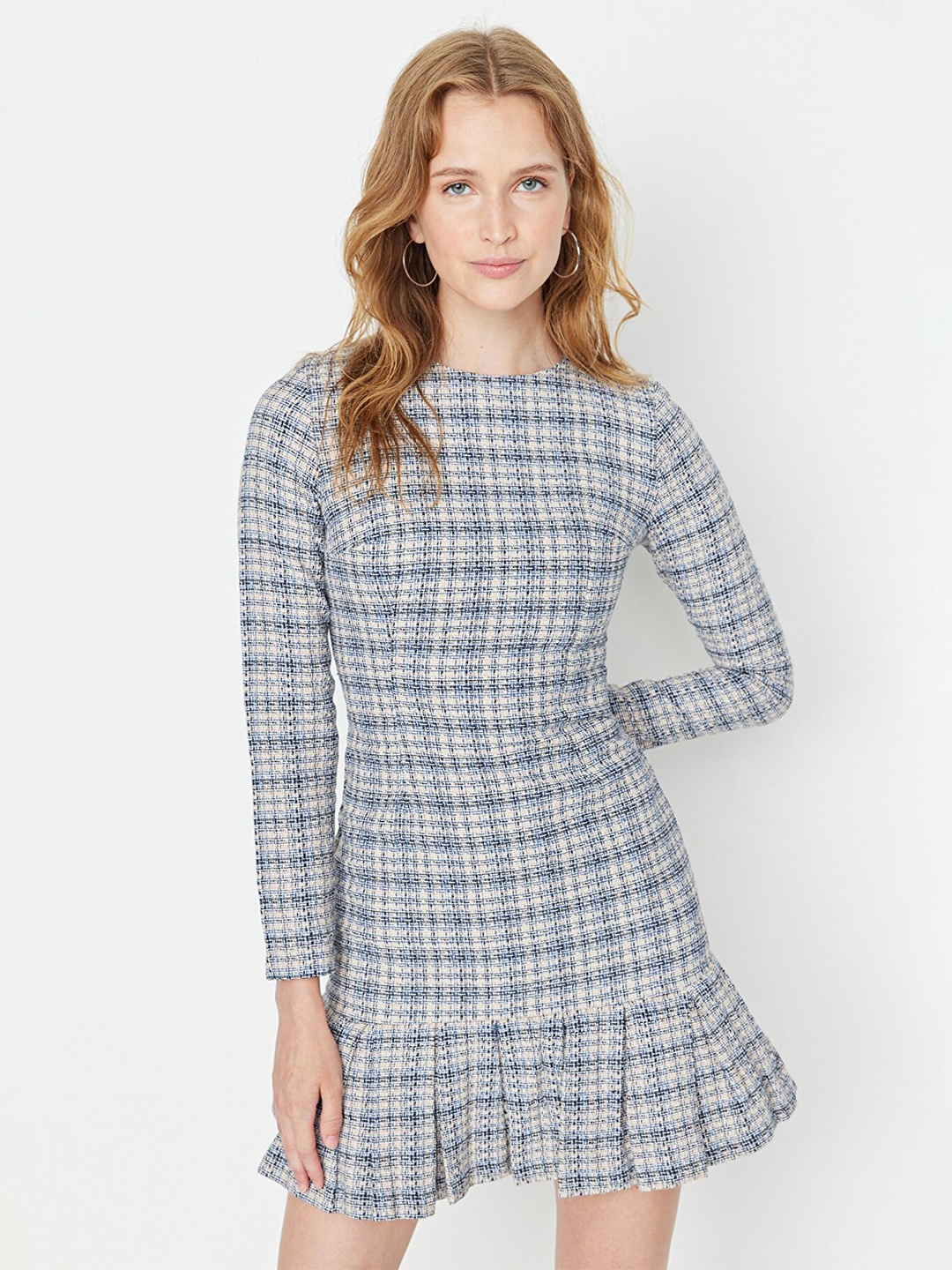 

Trendyol Women Blue Checked Pure Cotton Fit & Flare Dress