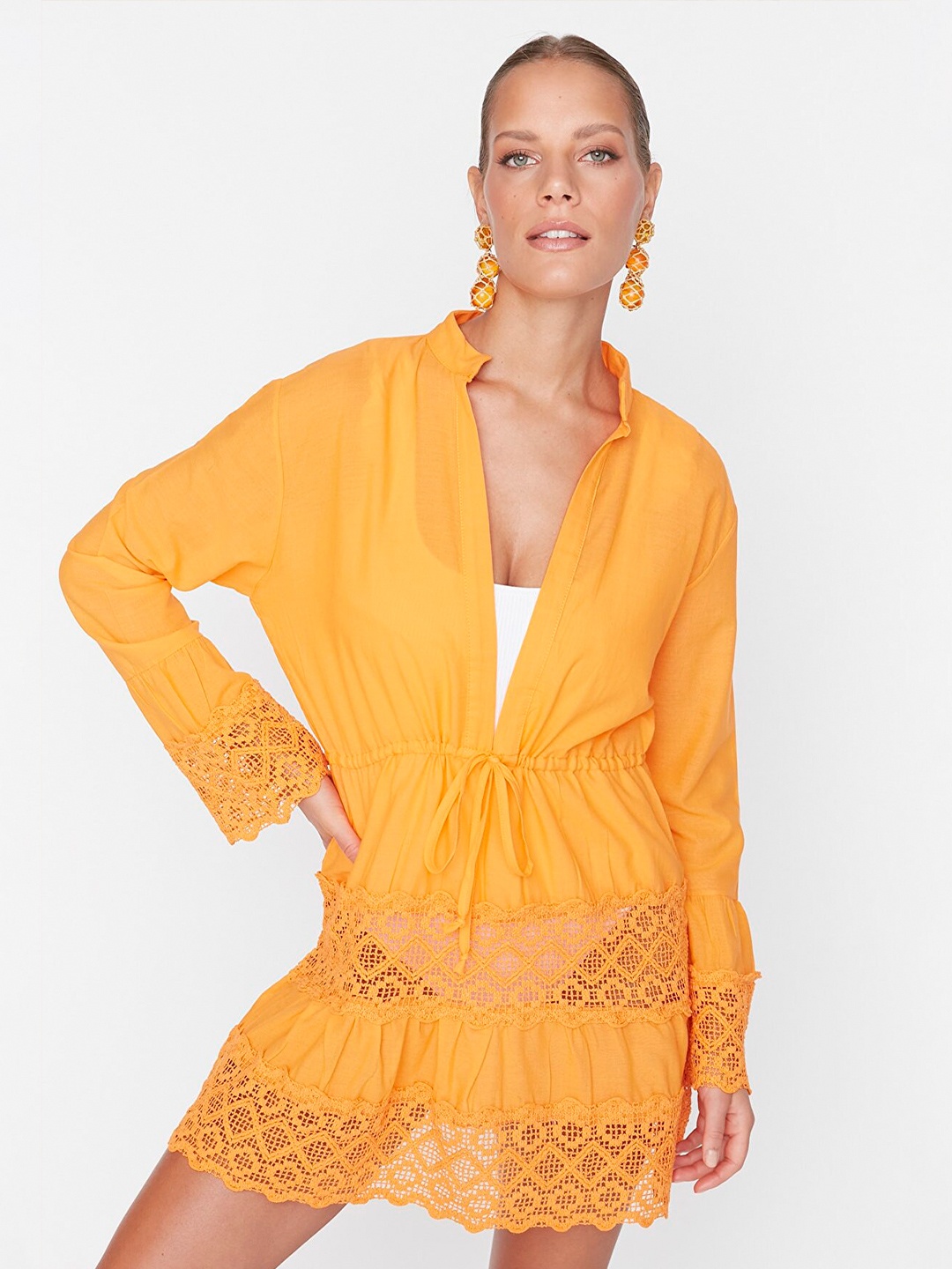 

Trendyol Orange Self Design Pure Cotton A-Line Dress